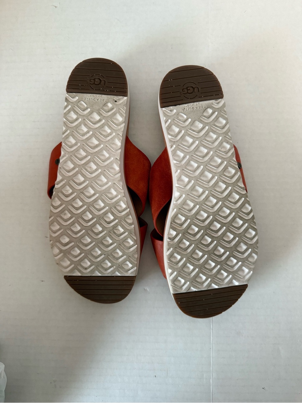 Leather slide sandals, UGG Kari, coral/orange colorway - Picture 4 of 6